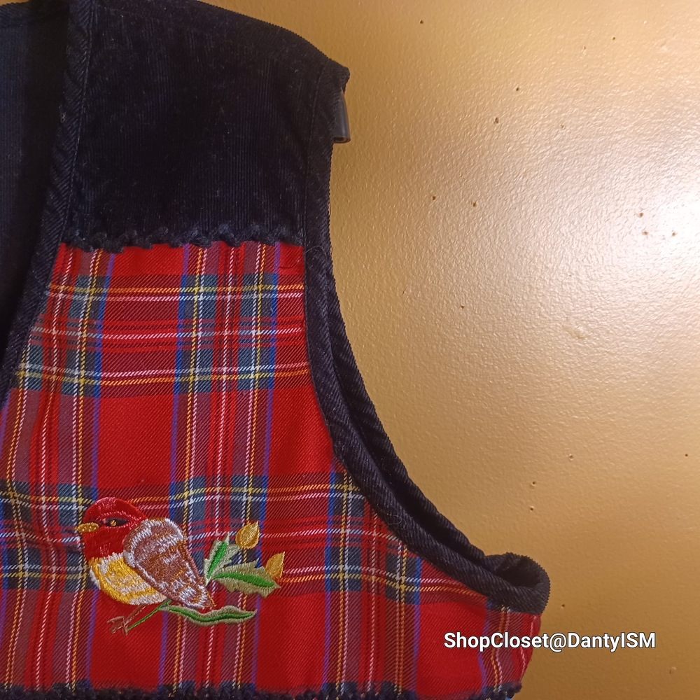 Vtg 1980s Tartan Corduroy Vest  With Patchwork Design - Picture 12 of 15